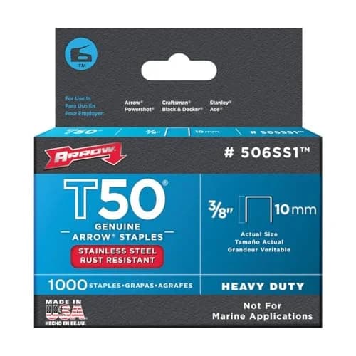 Versatile Arrow Fastener 506SS1 Heavy Duty T50 Stainless Steel Staples for Upholstery, Construction, Furniture