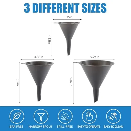 Modern Plastic Kitchen Funnel Set of 3, Round Kitchen Funnels for Filling Bottles, Durable and Multifunctio