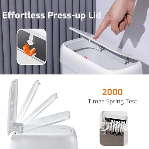 Slim Bathroom Trash Can with Press Lid – 2.6 Gal / 10L Pet-Proof Mini Waste Bin for Small Spaces
