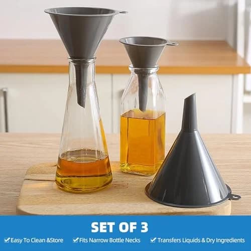 Modern Plastic Kitchen Funnel Set of 3, Round Kitchen Funnels for Filling Bottles, Durable and Multifunctio
