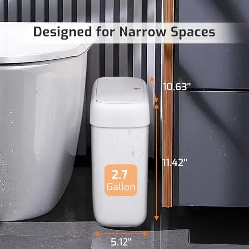 Slim Bathroom Trash Can with Press Lid – 2.6 Gal / 10L Pet-Proof Mini Waste Bin for Small Spaces