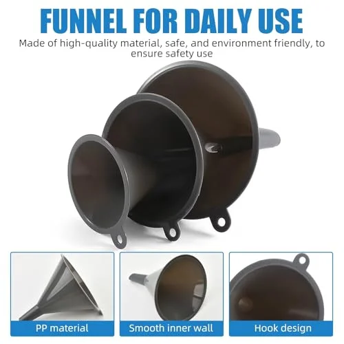Modern Plastic Kitchen Funnel Set of 3, Round Kitchen Funnels for Filling Bottles, Durable and Multifunctio