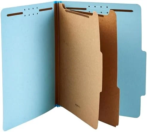 Practical Amazon Basics Classification Folder with Prongs, 100% Recycled, 2 Dividers, 2" Embedded Fasteners, L