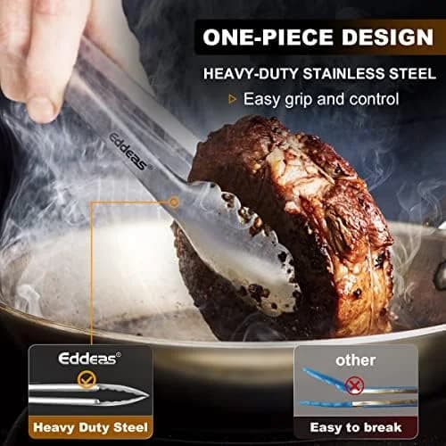 3-Piece Heavy Duty Stainless Steel Kitchen Tongs Set with Locking Mechanism, Heat Resistant to 600°F