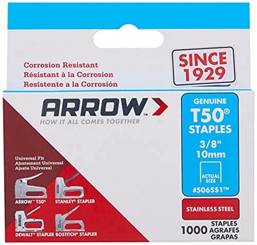 Versatile Arrow Fastener 506SS1 Heavy Duty T50 Stainless Steel Staples for Upholstery, Construction, Furniture